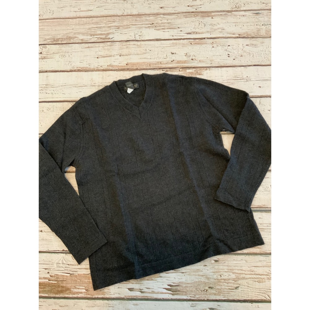 Banana Republic Mens Extra Fine Italian Merino Wool V-Neck Sweater Gray Large